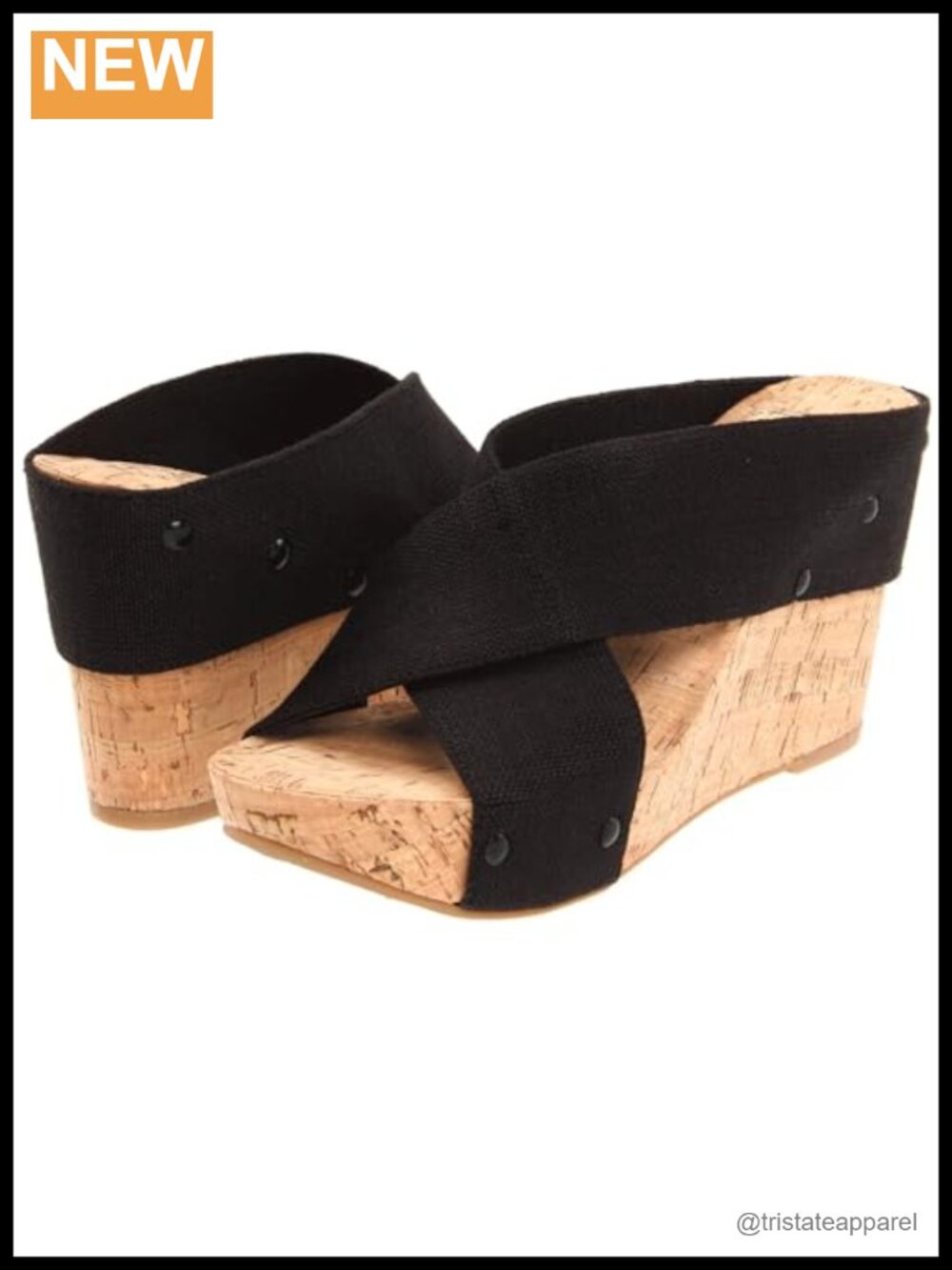 Wedge Sandal with Crisscross Straps and Metallic Studs, Canvas Slip On